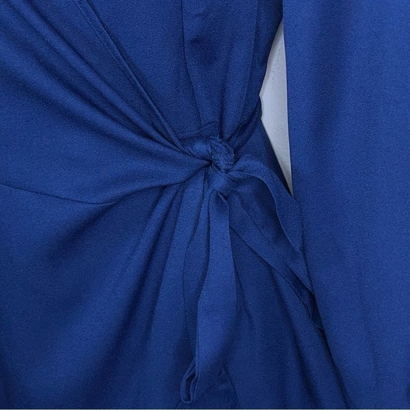 SMALL NAGOO NAVY BLUE WRAP DRESS RUFFLE ACCENT TIE CLOSURE - Picture 3 of 13